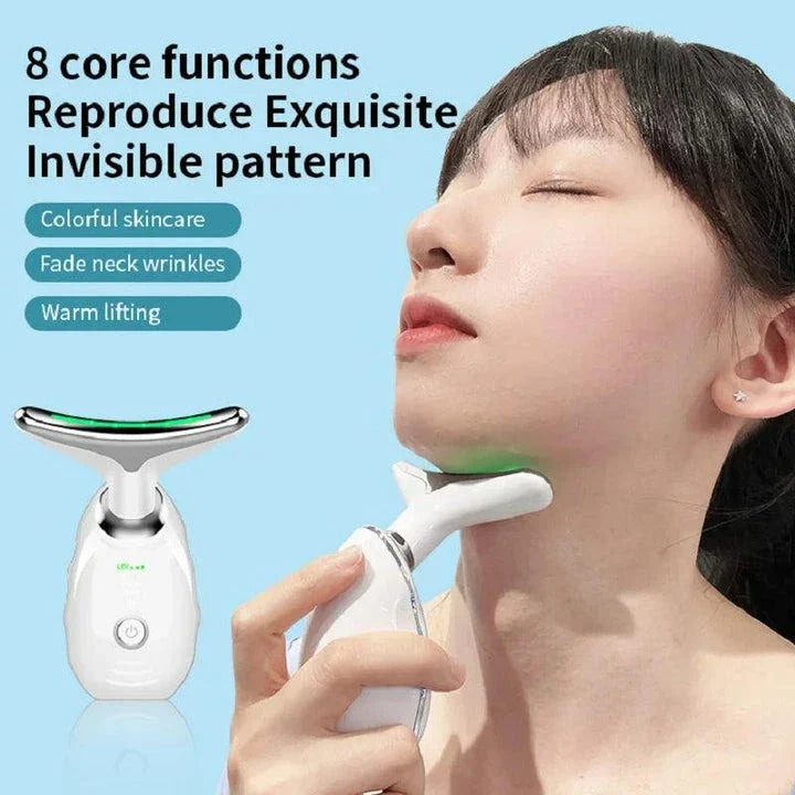 Neck and Face Beauty Device with Colorful LED Photon Therapy for Skin Tightening, Wrinkle Reduction and Double Chin Removal