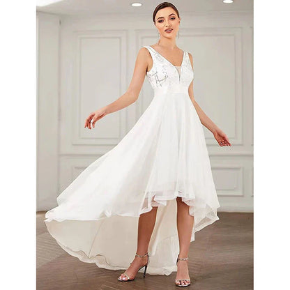 Elegant sequin gauze bridesmaid prom dress in a variety of sophisticated colours, featuring a flattering mid-length silhouette and sleeveless design with shoulder straps