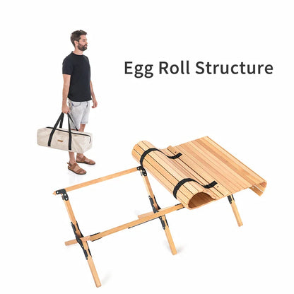 Trendha Outdoor Folding Egg Roll Table made of durable beechwood for camping, picnics, and outdoor use