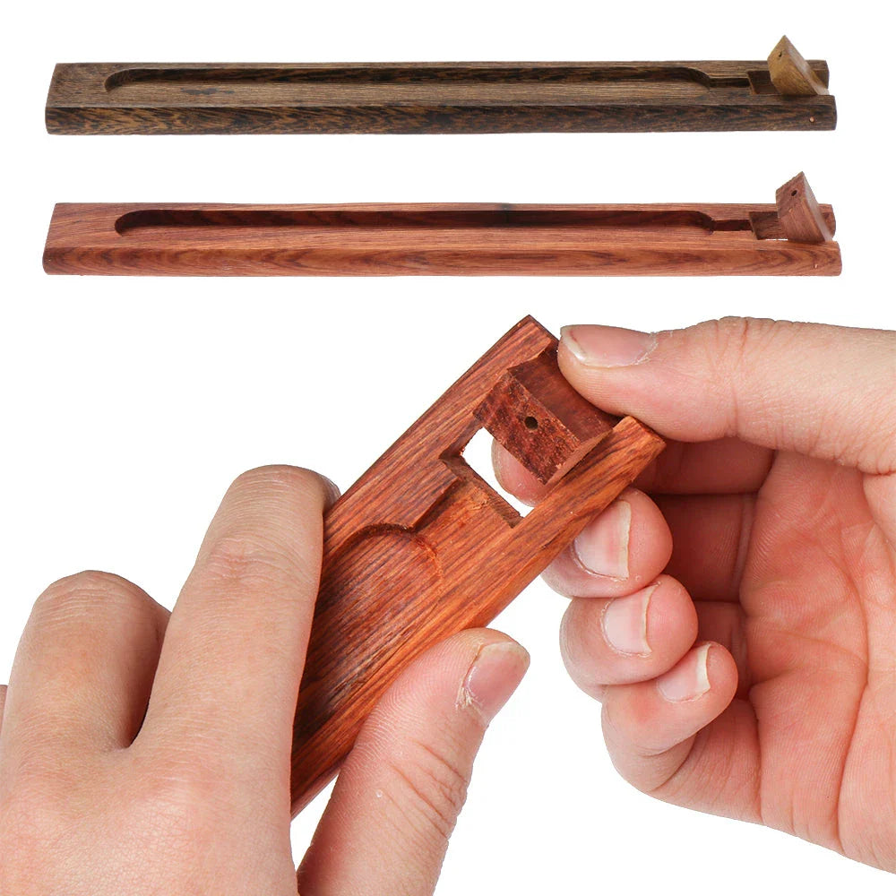 Elegant wooden and bamboo incense holder with a natural and rustic charm, designed to enhance your aromatherapy experience and add sophistication to any room.