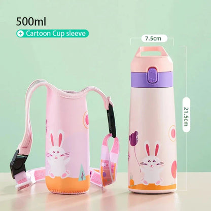 Charming cartoon-themed stainless steel thermal mug with 500ml capacity, perfect for children's hydration needs