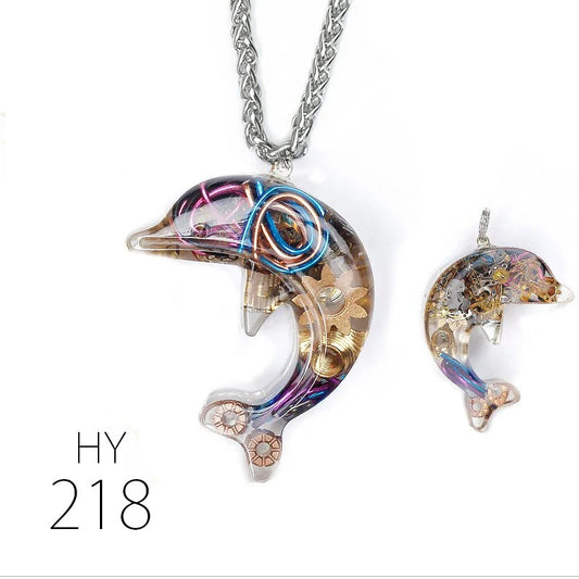 Steampunk-inspired dolphin pendant necklace with electronic components and brass accents