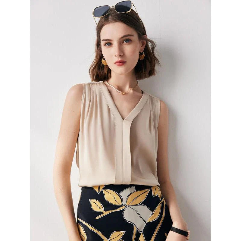Elegant sleeveless silk blouse in various colours for summer fashion