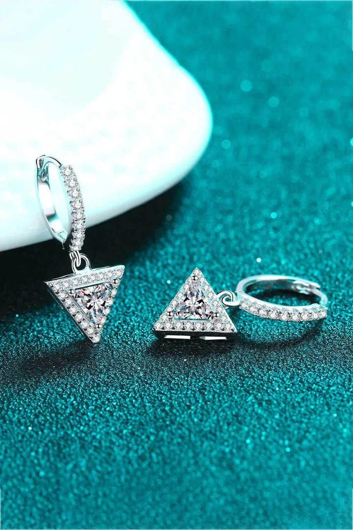 Moissanite Triangle Drop Earrings in 925 sterling silver with a total of 1 carat moissanite stones