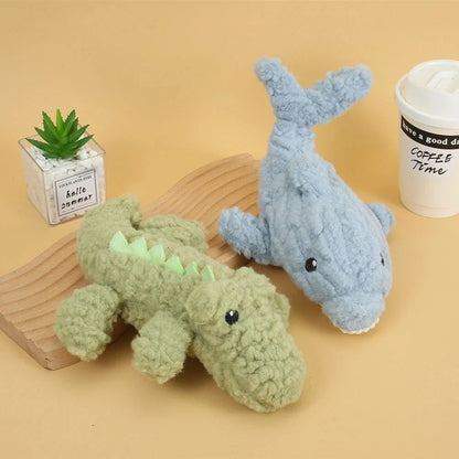 Durable plush squeaky crocodile-shaped dog toy made of premium fleece for safe, engaging playtime