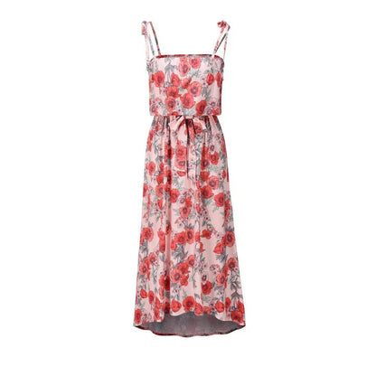 Printed camisole dress with a flattering mid-length swing skirt and a high-waisted design for a stylish, figure-enhancing look.