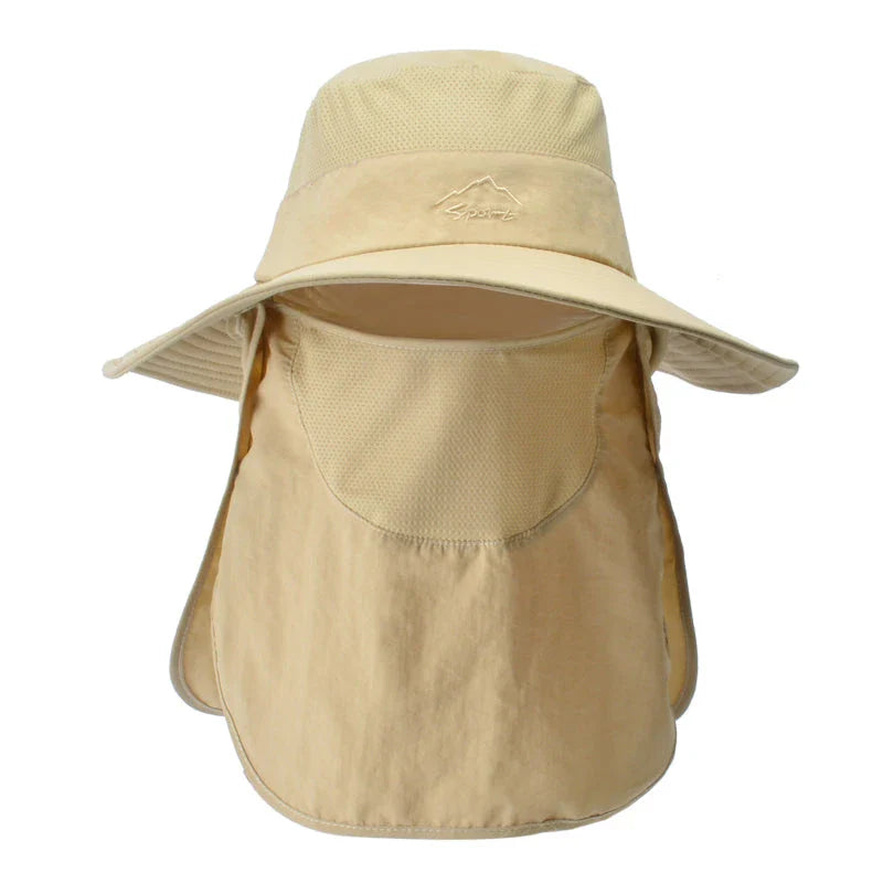 Premium fisherman cap with quick-drying fabric, UV protection, and removable face and neck cover