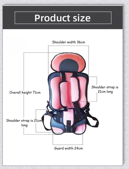 Adjustable infant car seat cushion with 5-point harness, plush padding, and foldable design for safe and comfortable travel with children