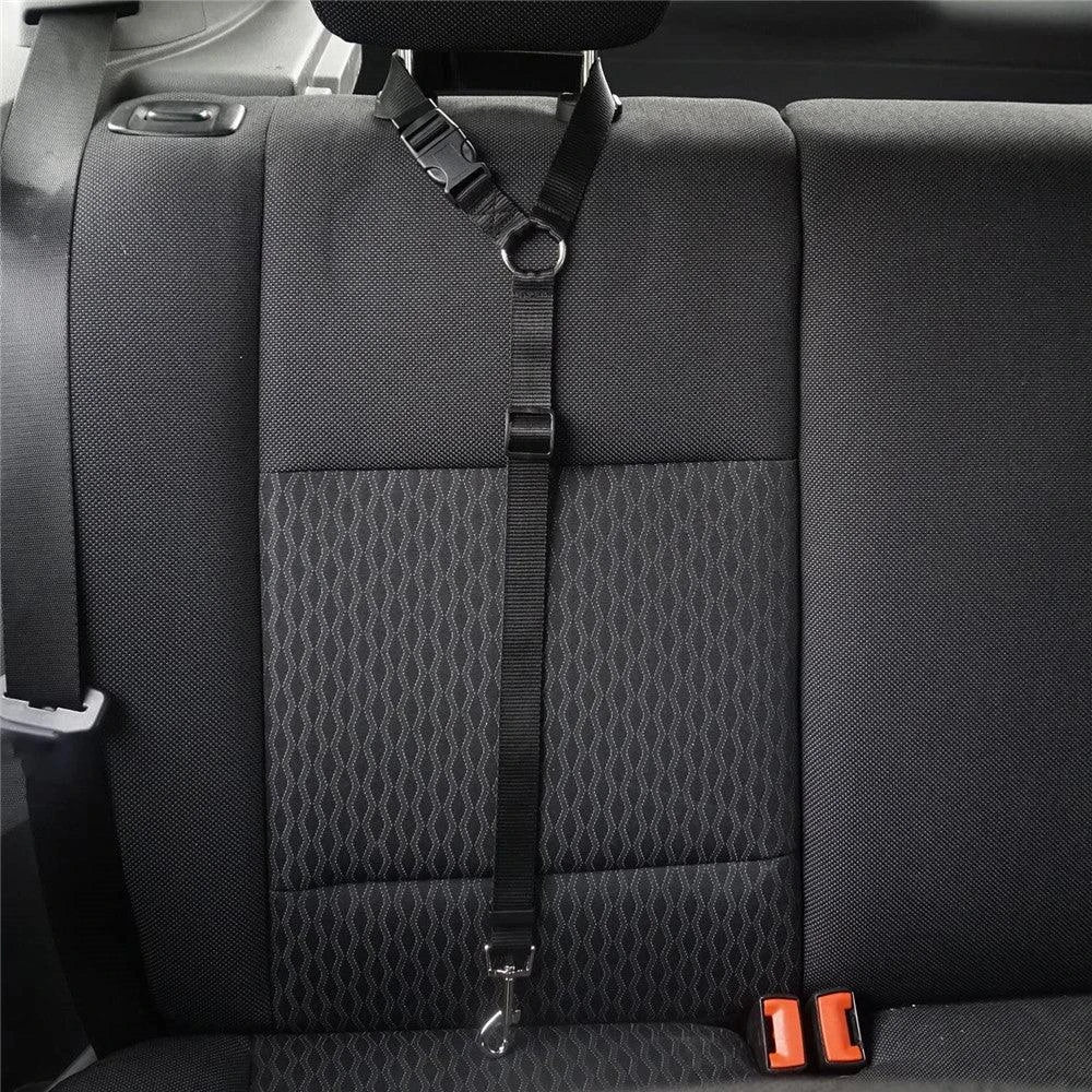 Adjustable Dog Car Seatbelt with Leash and Headrest Attachment for Secure Pet Transport