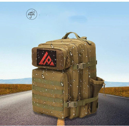 Oxford fabric waterproof backpack with large 45-litre capacity, multiple pockets, and comfortable padded straps for daily use and outdoor adventures