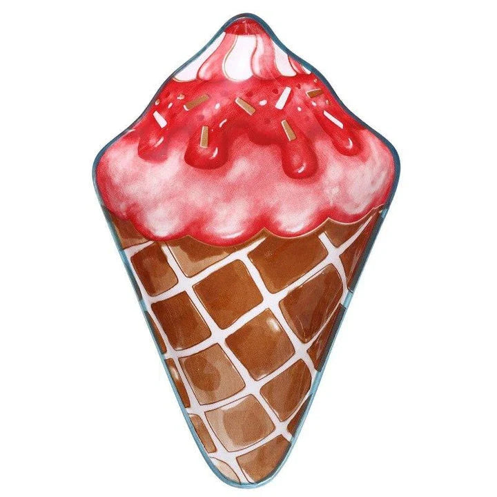 Whimsical ice cream shaped ceramic plate in red and blue colours, available in small and large sizes