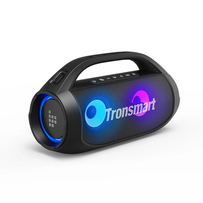 Powerful Bluetooth speaker with 40W audio, 24-hour playtime, and dynamic lighting effects for outdoor use