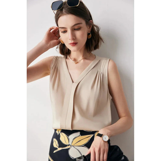 Elegant sleeveless silk blouse in various colours for summer fashion