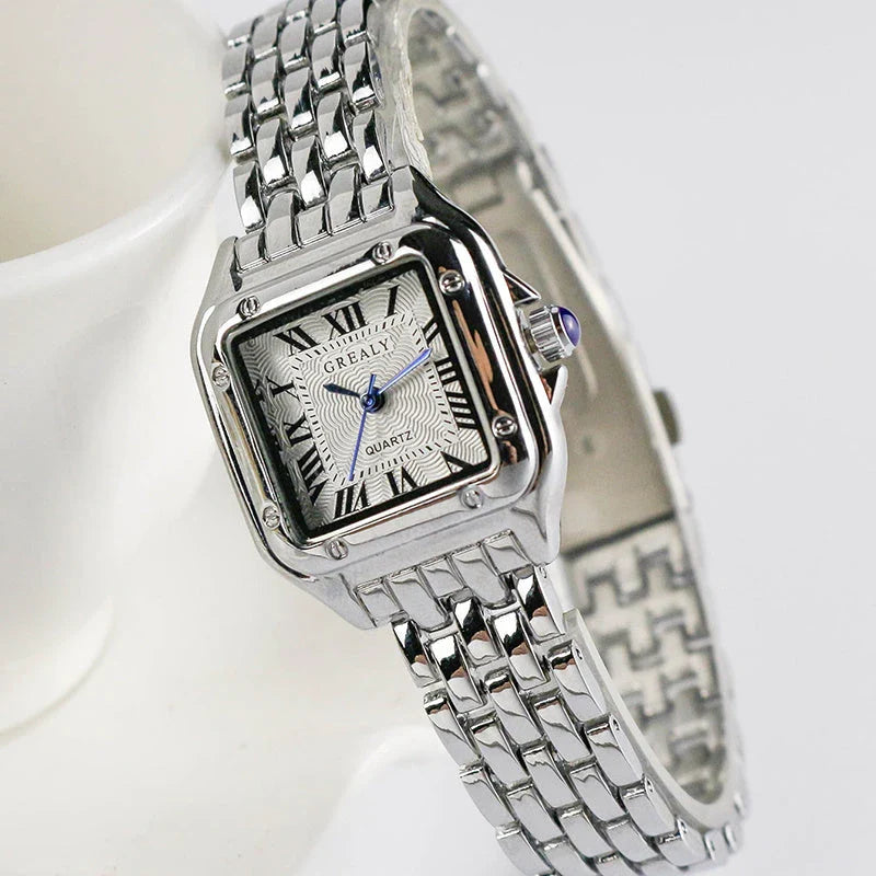 Luxury Fashion Square Women's Watch with stainless steel case and bracelet, elegant square dial design