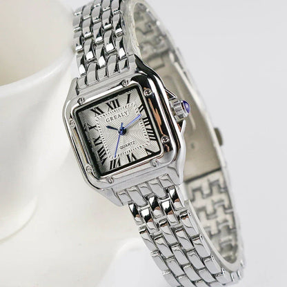 Luxury Fashion Square Women's Watch with stainless steel case and bracelet, elegant square dial design