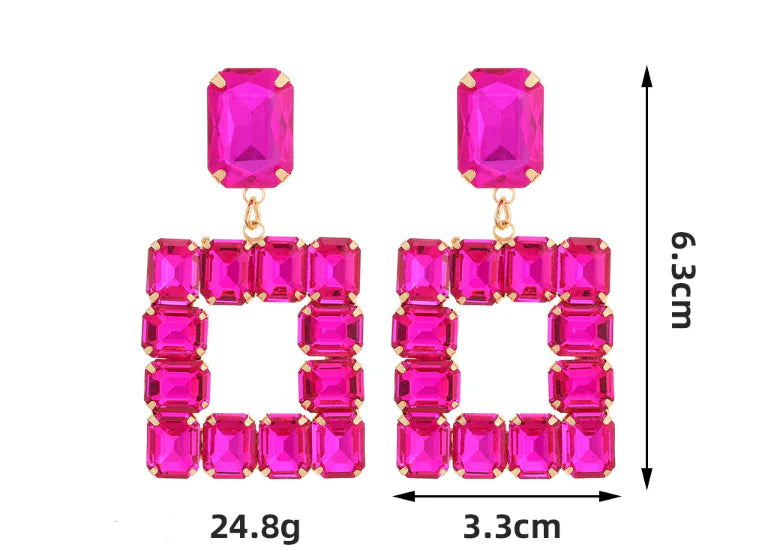 Pair of enchanting crystal earrings made with premium artificial crystals in various colours including rose red, green, pink, champagne, and black