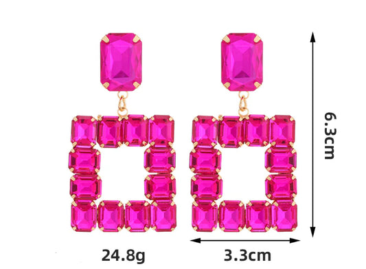 Pair of enchanting crystal earrings made with premium artificial crystals in various colours including rose red, green, pink, champagne, and black