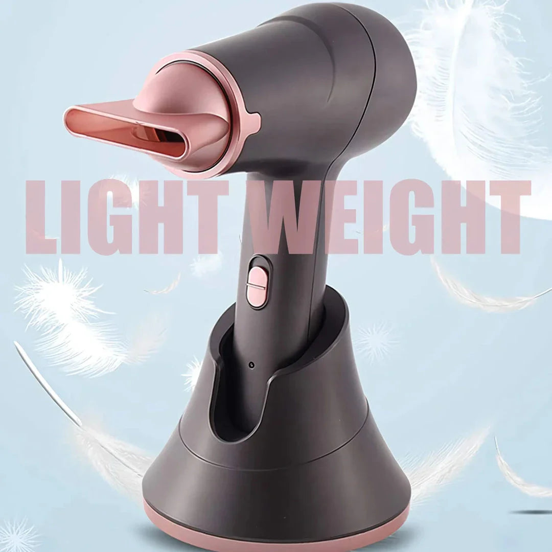 Cordless rechargeable travel hair dryer with 300W hot and cool air functionality, perfect for styling hair anywhere