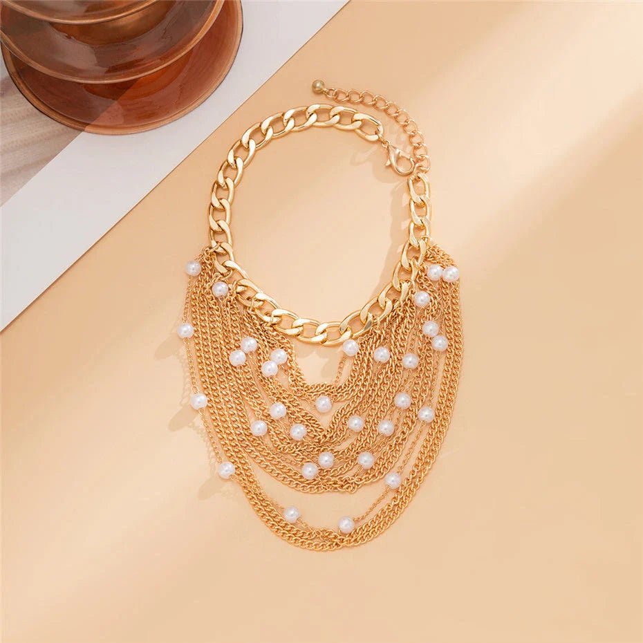 Boho Chic Tassel Pearl Anklet for Women - Elegant Adjustable Anklet with Lustrous Imitation Pearls