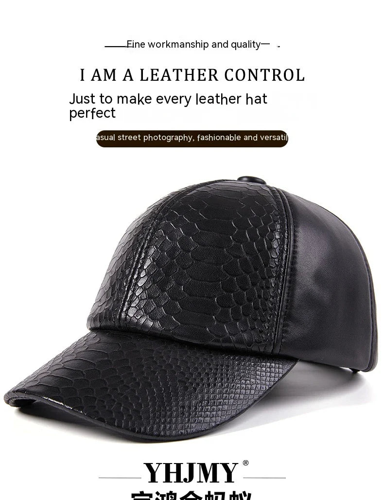 Premium leather hat with adjustable crocodile or snake pattern design, perfect for autumn and winter activities in the UK