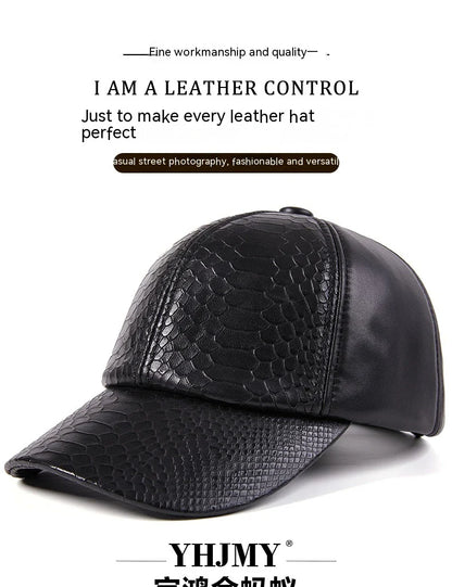 Premium leather hat with adjustable crocodile or snake pattern design, perfect for autumn and winter activities in the UK