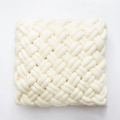 Handmade cotton throw pillow with unique knotted design in a sky blue colour