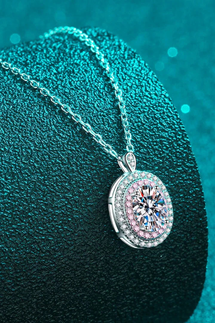 Elegant 1 Carat Moissanite Pendant Necklace in Rhodium-Plated 925 Sterling Silver with Geometric Design and Shimmering Zircon Accents