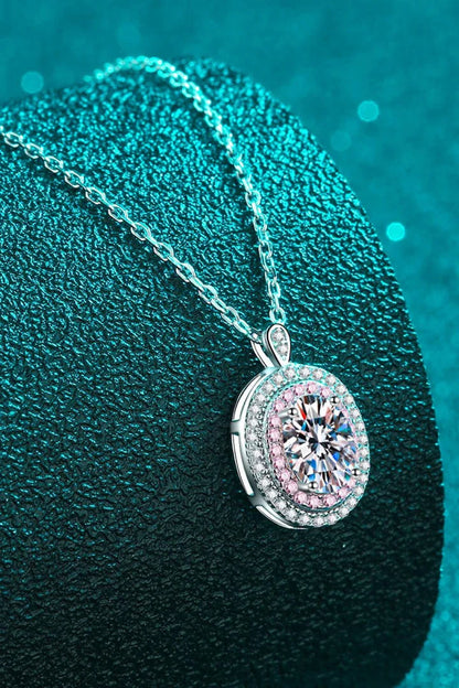 Elegant 1 Carat Moissanite Pendant Necklace in Rhodium-Plated 925 Sterling Silver with Geometric Design and Shimmering Zircon Accents