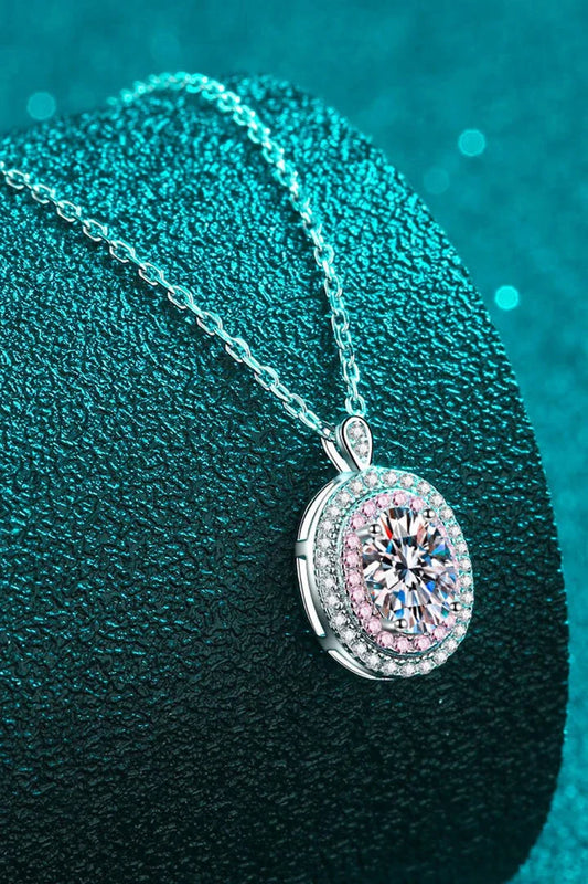 Elegant 1 Carat Moissanite Pendant Necklace in Rhodium-Plated 925 Sterling Silver with Geometric Design and Shimmering Zircon Accents