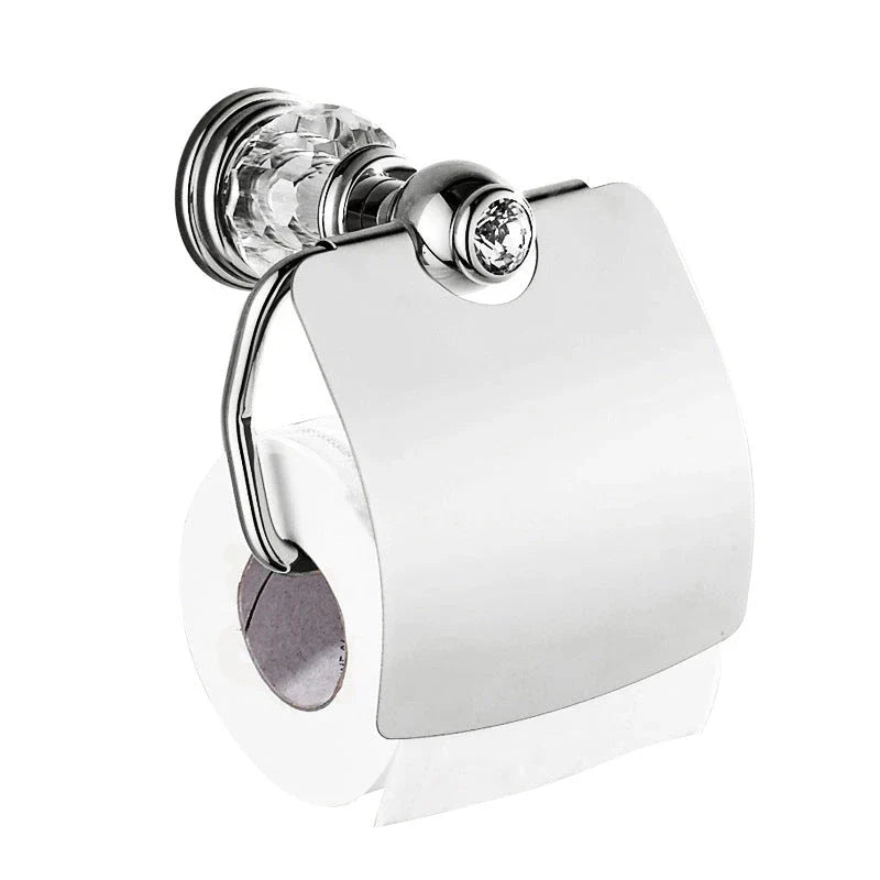 Elegant gold brass toilet roll holder with crystal decorations for a luxurious bathroom accessory