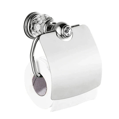 Elegant gold brass toilet roll holder with crystal decorations for a luxurious bathroom accessory