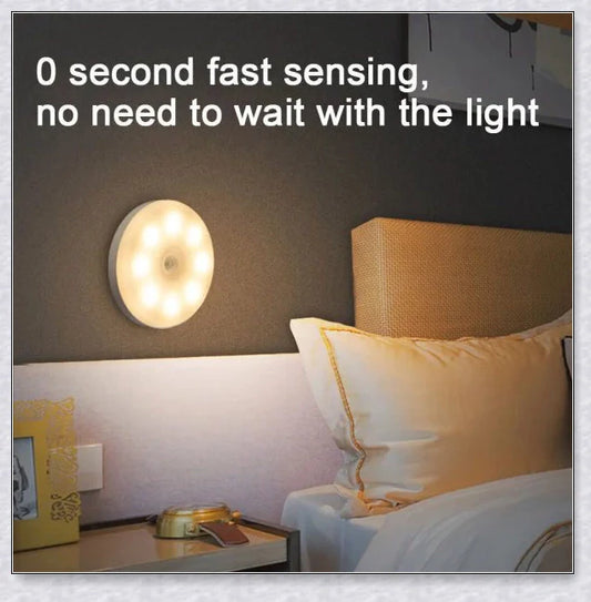 Rechargeable motion-activated LED night light with adjustable lighting modes and long-lasting battery