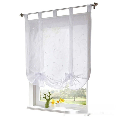 Premium embroidered curtain with adjustable rod in various sizes, showcasing a delicate floral pattern for a refined pastoral charm in the home.