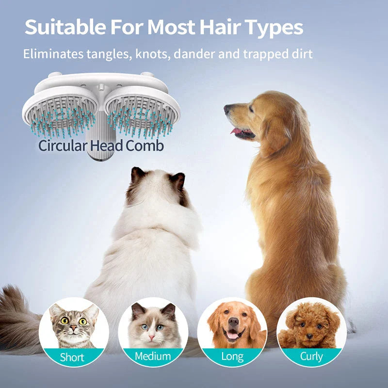 Dual-Head Electric Pet Grooming Brush with Negative Ion Technology for Effortless, Salon-Quality Coat Care