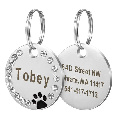 Customisable stainless steel pet ID tags in various colours, designed for identifying and protecting your beloved companion