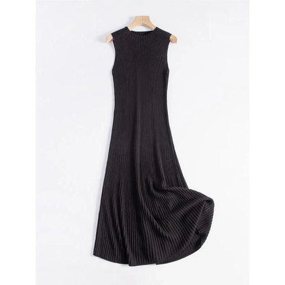 Elegant wool blend sleeveless dress in beige with a flattering fit-and-flare silhouette, perfect for autumn and winter wear