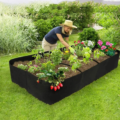 Modular felt raised garden beds with adjustable grid system for customisable gardening layouts