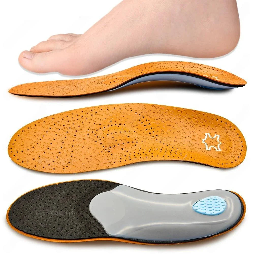 Premium Orthotic Leather Insoles with 3D Orthopaedic Design for Flat Feet and Arch Support