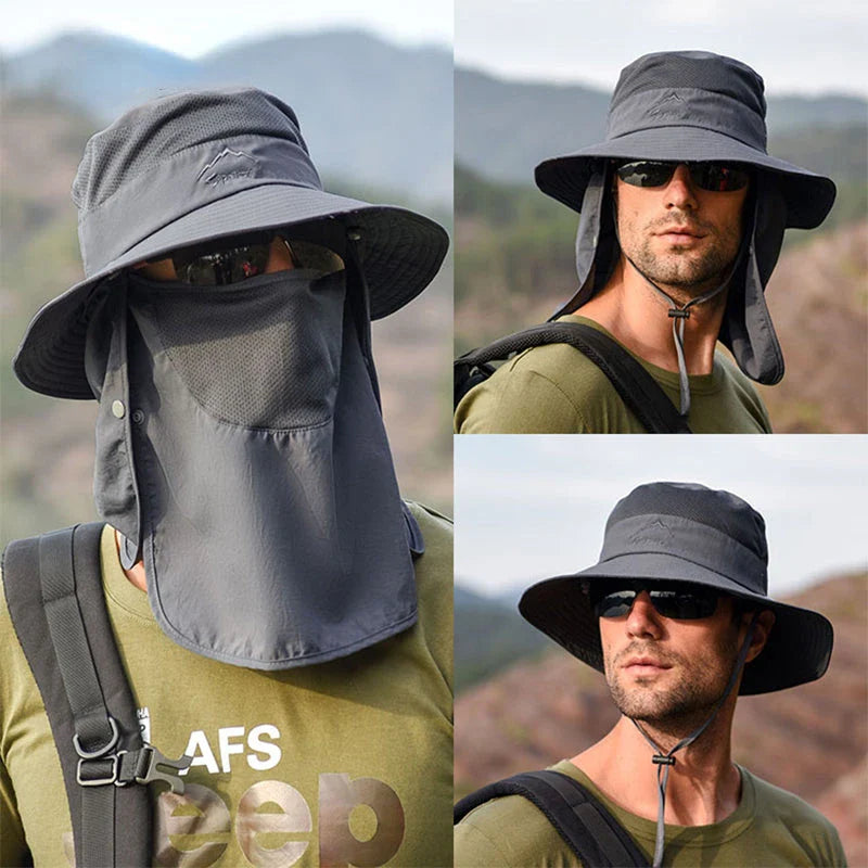 Premium fisherman cap with quick-drying fabric, UV protection, and removable face and neck cover