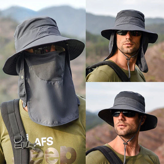Premium fisherman cap with quick-drying fabric, UV protection, and removable face and neck cover