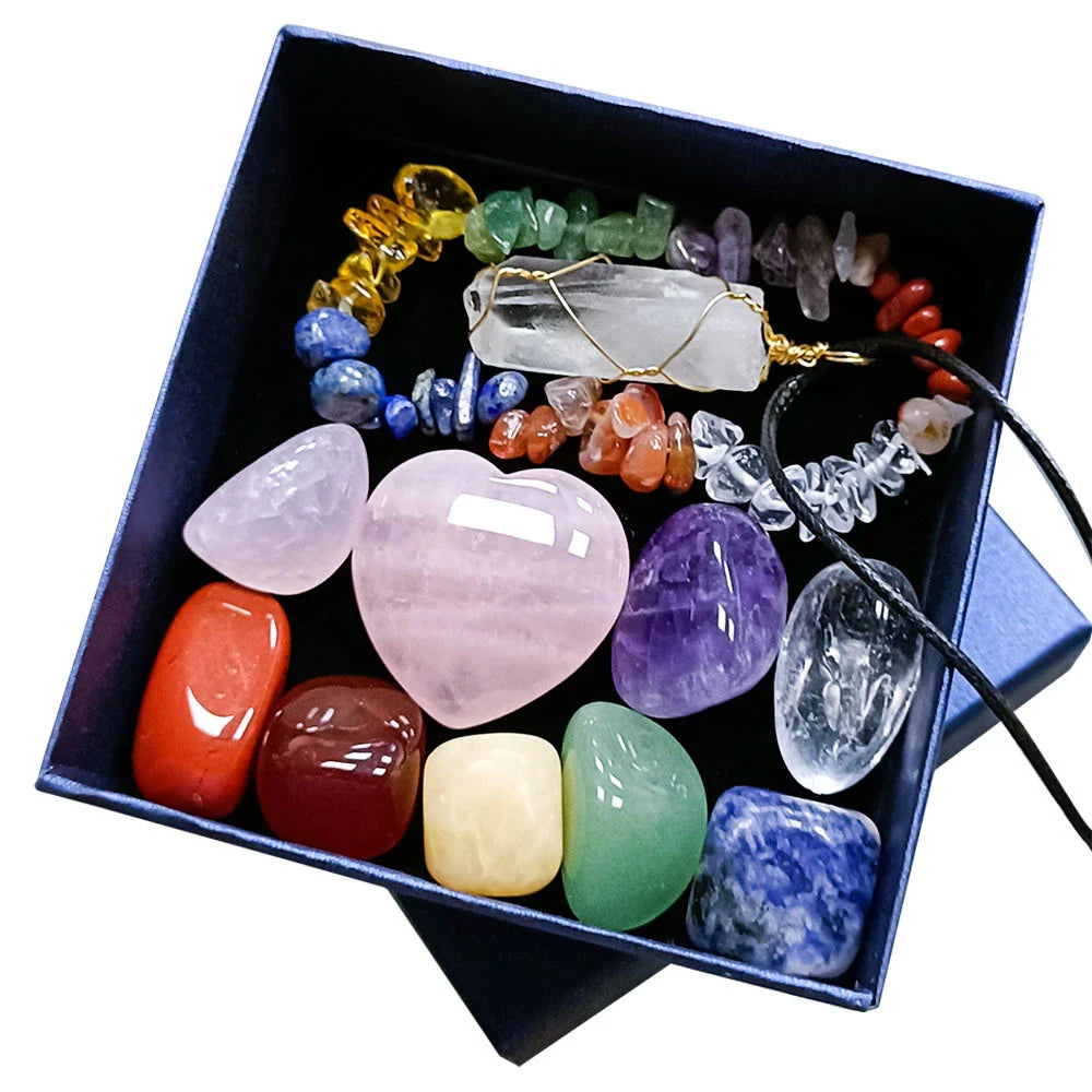 Elegant Crystal Jade Chakra Combination Set with Love Hexagon Pillar, a natural crystal ornament for meditation and spiritual practices