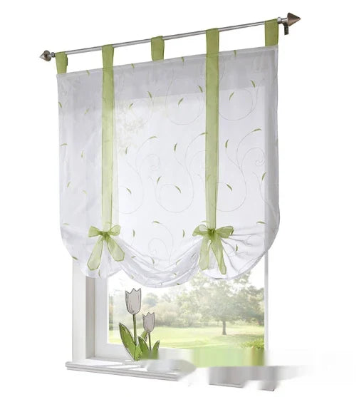 Premium embroidered curtain with adjustable rod in various sizes, showcasing a delicate floral pattern for a refined pastoral charm in the home.