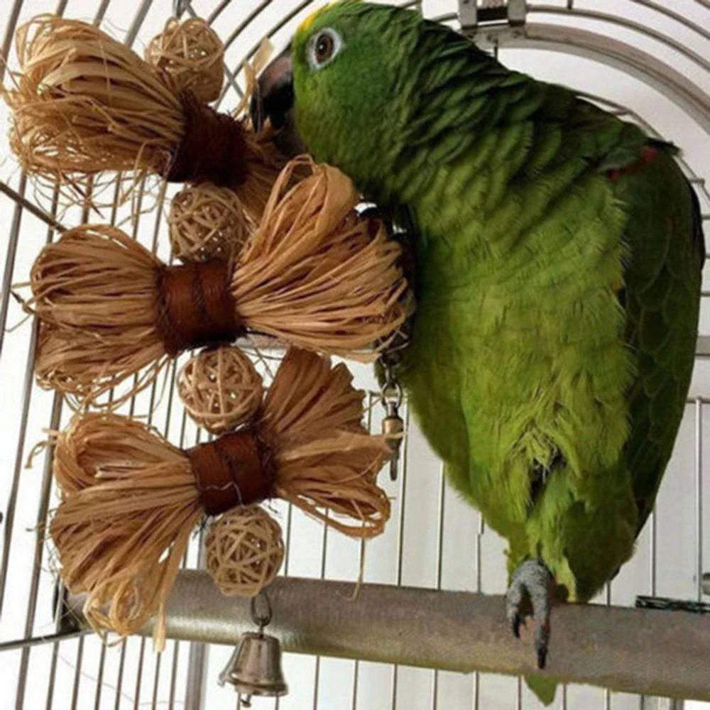 Premium bird chewing toys made of durable Lafite grass, providing enrichment and promoting healthy beaks for pet birds.