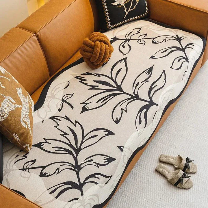 Elegant jacquard leaves pattern sofa cover with universal and non-slip design
