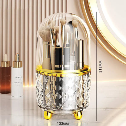 360-degree rotating makeup brush holder and organiser in transparent and green colours