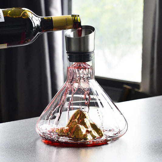 Premium crystal wine decanter with innovative 'waterfall' design for enhanced aeration and flavour release