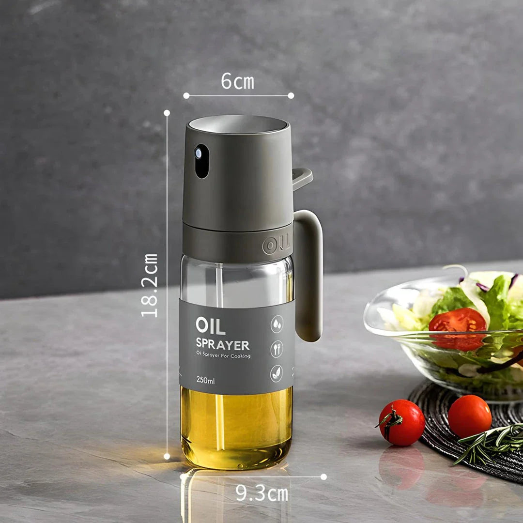 Elegant borosilicate glass oil spray bottle with ergonomic design for hassle-free, healthy cooking