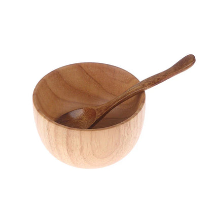 Elegant wooden facial mask bowl and spoon set for mixing and applying skincare products