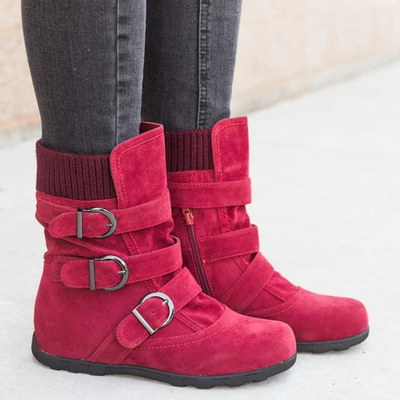 Durable cotton boots with resilient rubber soles, stylish car-stitch detailing, and cushioned artificial hair insole for all-day comfort.