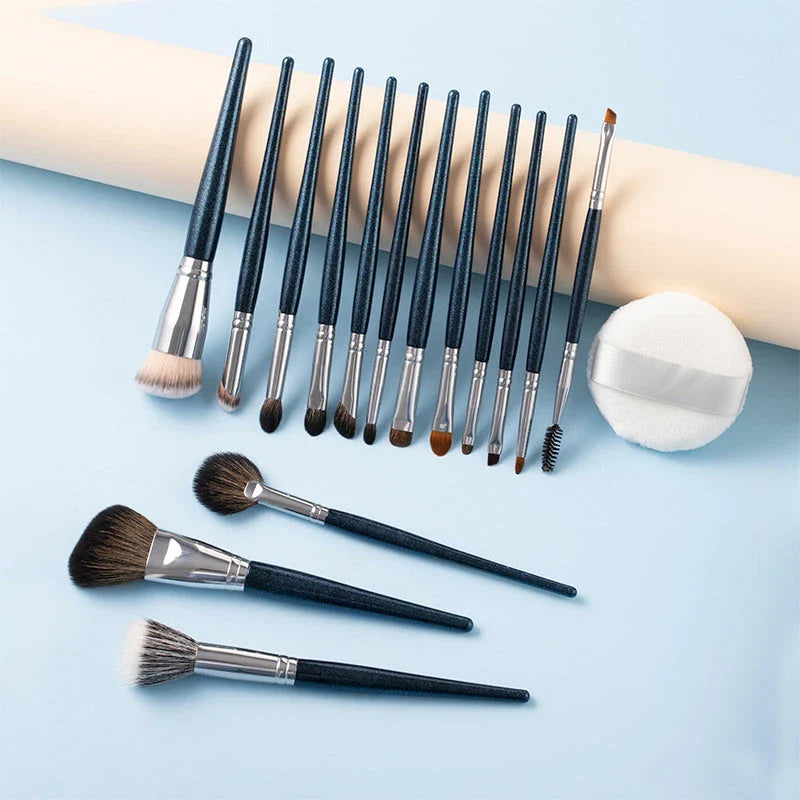 Premium natural goat hair makeup brush set with wooden handles for professional-level makeup application